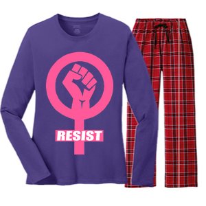 Resist Fist Women's Rights Logo Anti Trump Protest Women's Long Sleeve Flannel Pajama Set 