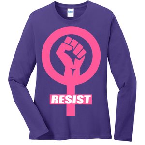 Resist Fist Women's Rights Logo Anti Trump Protest Ladies Long Sleeve Shirt