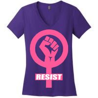 Resist Fist Women's Rights Logo Anti Trump Protest Women's V-Neck T-Shirt