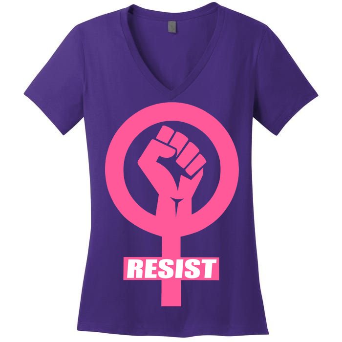 Resist Fist Women's Rights Logo Anti Trump Protest Women's V-Neck T-Shirt