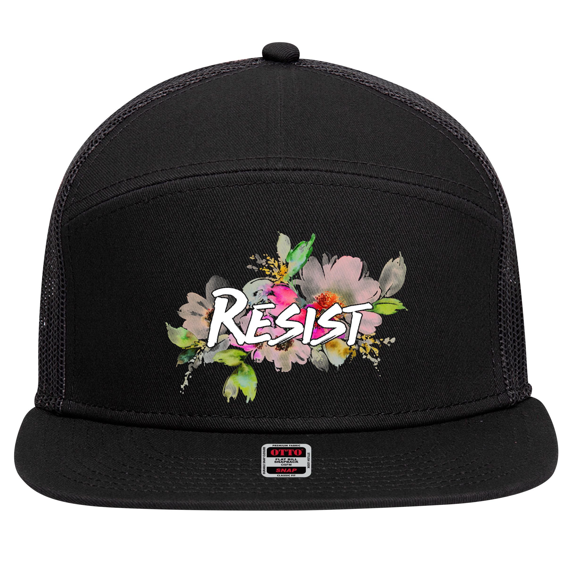 Resist Flower Logo 7 Panel Mesh Trucker Snapback Hat