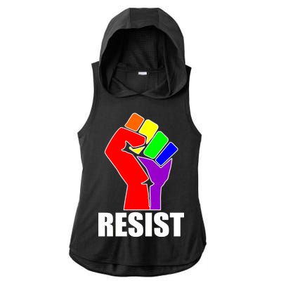 Resist Rainbow Fist National Pride Equality March Ladies PosiCharge Tri-Blend Wicking Draft Hoodie Tank