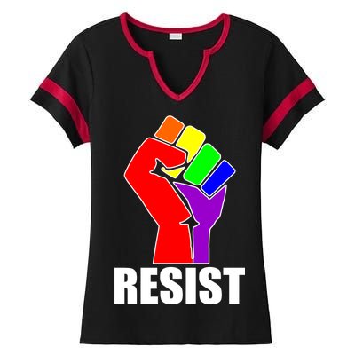 Resist Rainbow Fist National Pride Equality March Ladies Halftime Notch Neck Tee