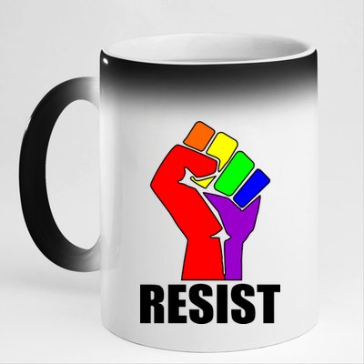 Resist Rainbow Fist National Pride Equality March 11oz Black Color Changing Mug