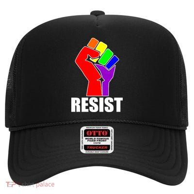 Resist Rainbow Fist National Pride Equality March High Crown Mesh Back Trucker Hat