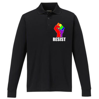 Resist Rainbow Fist National Pride Equality March Performance Long Sleeve Polo