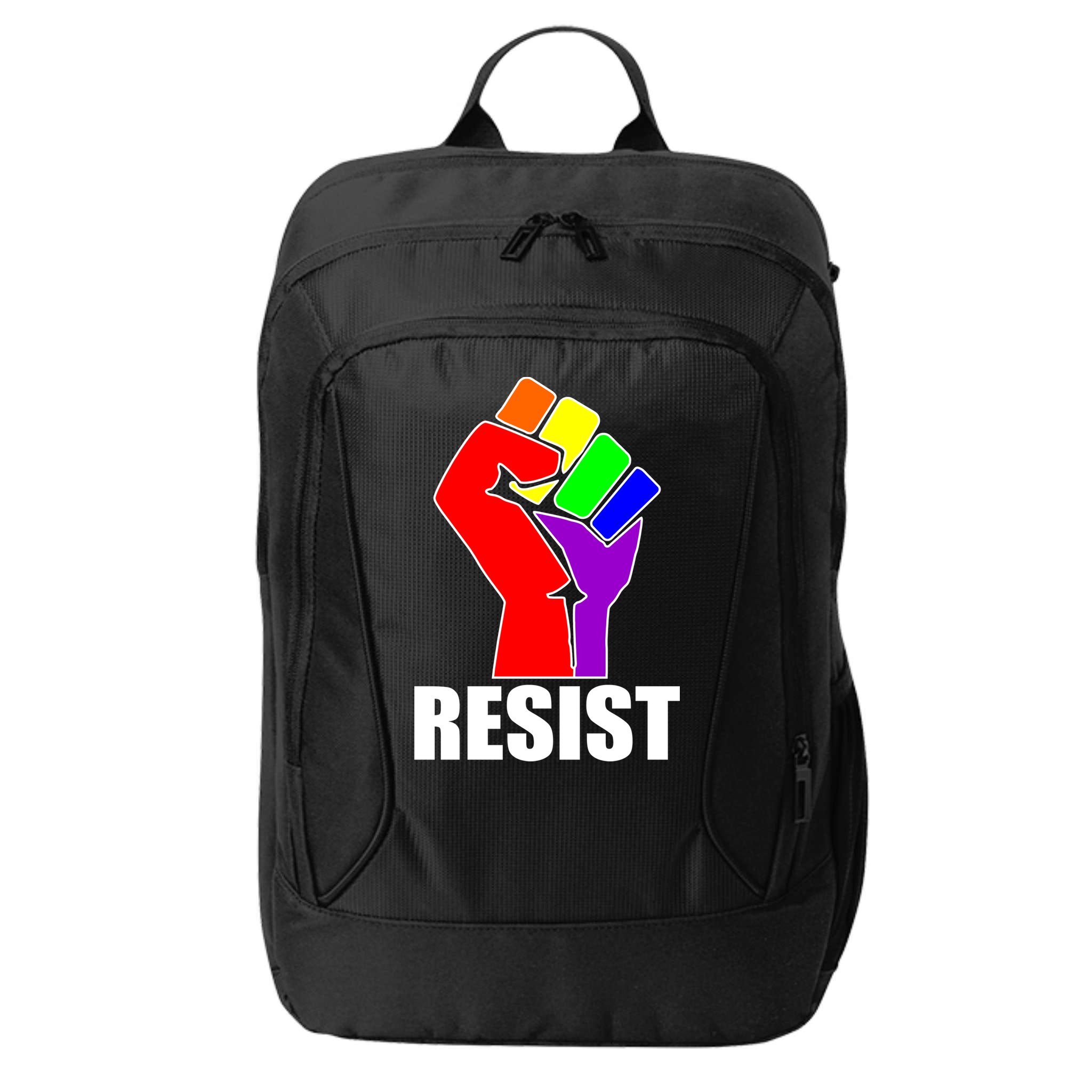 Resist Rainbow Fist National Pride Equality March City Backpack