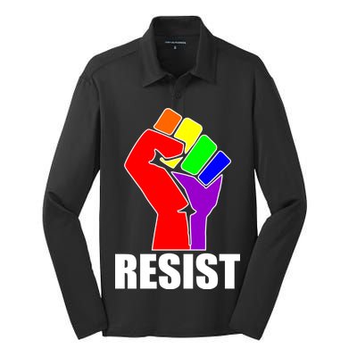 Resist Rainbow Fist National Pride Equality March Silk Touch Performance Long Sleeve Polo