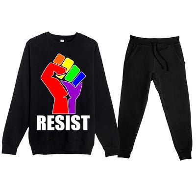 Resist Rainbow Fist National Pride Equality March Premium Crewneck Sweatsuit Set