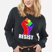 Resist Rainbow Fist National Pride Equality March Cropped Pullover Crew