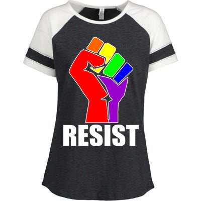 Resist Rainbow Fist National Pride Equality March Enza Ladies Jersey Colorblock Tee