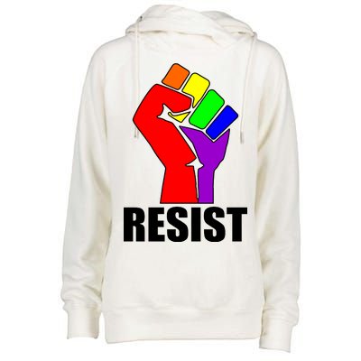 Resist Rainbow Fist National Pride Equality March Womens Funnel Neck Pullover Hood