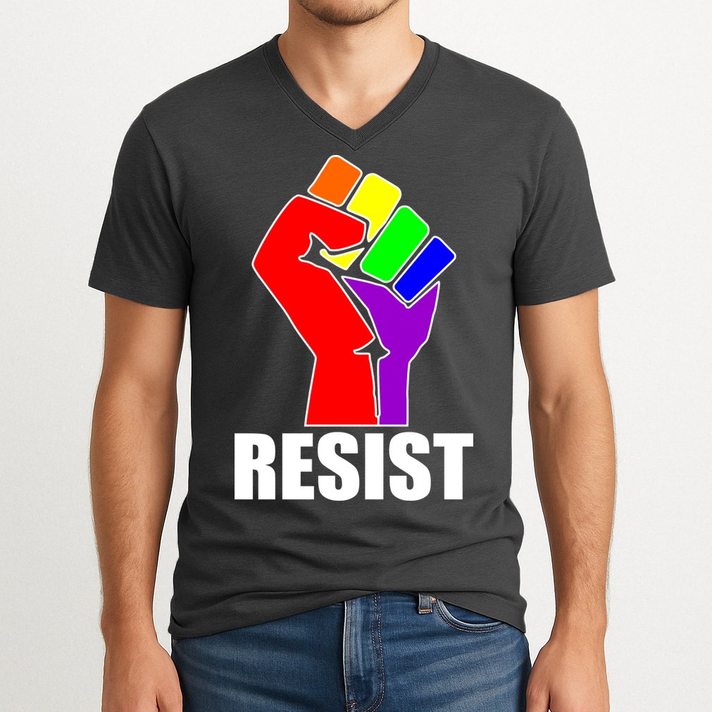 Resist Rainbow Fist National Pride Equality March V-Neck T-Shirt