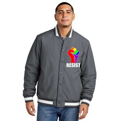 Resist Rainbow Fist National Pride Equality March Insulated Varsity Jacket