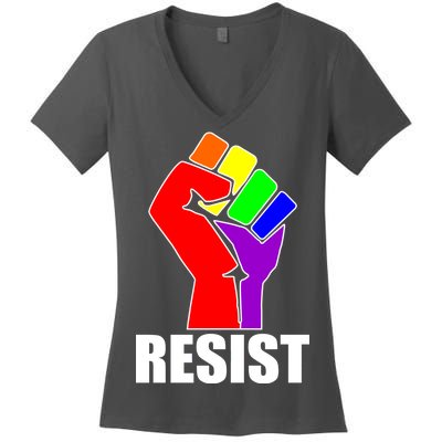 Resist Rainbow Fist National Pride Equality March Women's V-Neck T-Shirt