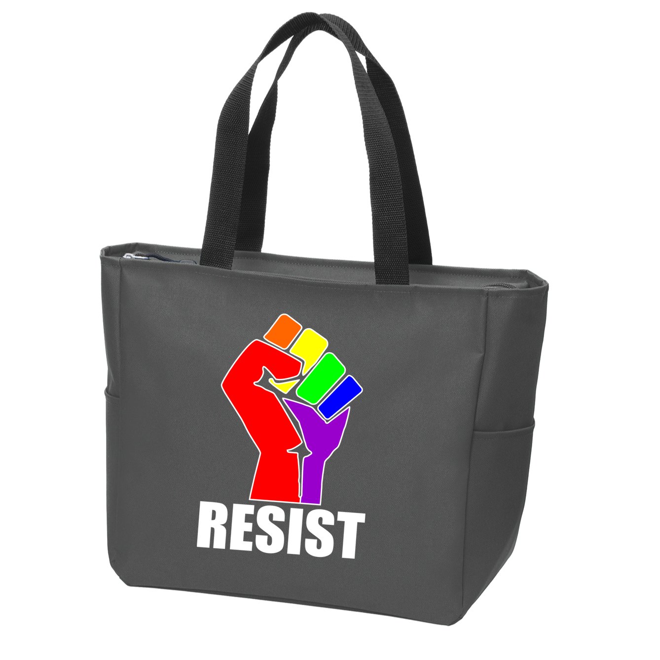 Resist Rainbow Fist National Pride Equality March Zip Tote Bag