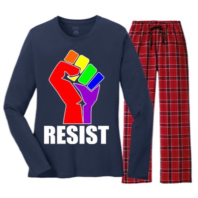 Resist Rainbow Fist National Pride Equality March Women's Long Sleeve Flannel Pajama Set 