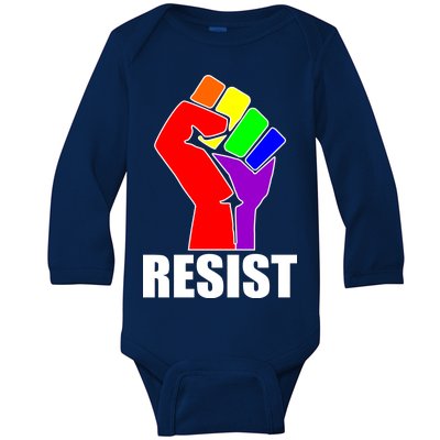 Resist Rainbow Fist National Pride Equality March Baby Long Sleeve Bodysuit