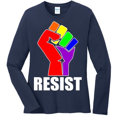 Resist Rainbow Fist National Pride Equality March Ladies Long Sleeve Shirt