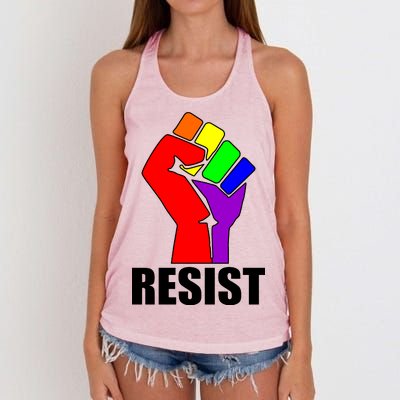 Resist Rainbow Fist National Pride Equality March Women's Knotted Racerback Tank