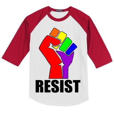 Resist Rainbow Fist National Pride Equality March Kids Colorblock Raglan Jersey