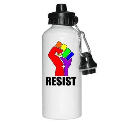 Resist Rainbow Fist National Pride Equality March Aluminum Water Bottle