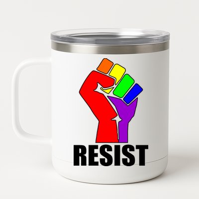 Resist Rainbow Fist National Pride Equality March 12 oz Stainless Steel Tumbler Cup