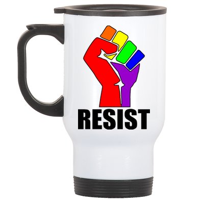 Resist Rainbow Fist National Pride Equality March Stainless Steel Travel Mug