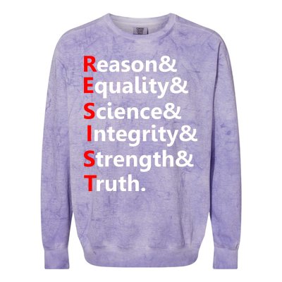 Resist Reason, Equality, Science, Integrity, Strength & Truth. Resistance Colorblast Crewneck Sweatshirt