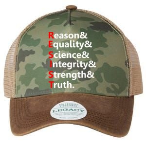 Resist Reason, Equality, Science, Integrity, Strength & Truth. Resistance Legacy Tie Dye Trucker Hat