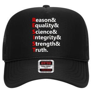 Resist Reason, Equality, Science, Integrity, Strength & Truth. Resistance High Crown Mesh Back Trucker Hat