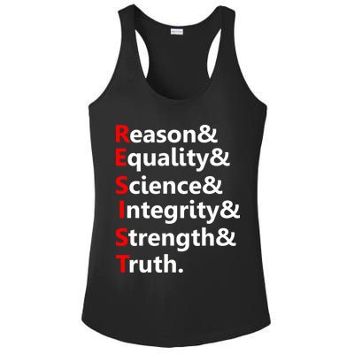 Resist Reason, Equality, Science, Integrity, Strength & Truth. Resistance Ladies PosiCharge Competitor Racerback Tank