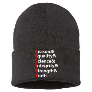 Resist Reason, Equality, Science, Integrity, Strength & Truth. Resistance Sustainable Knit Beanie