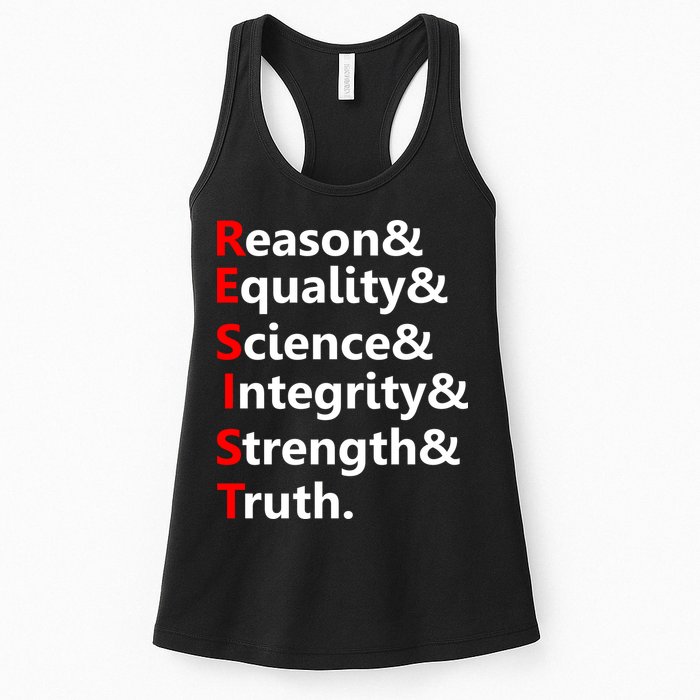Resist Reason, Equality, Science, Integrity, Strength & Truth. Resistance Womens Tank Top