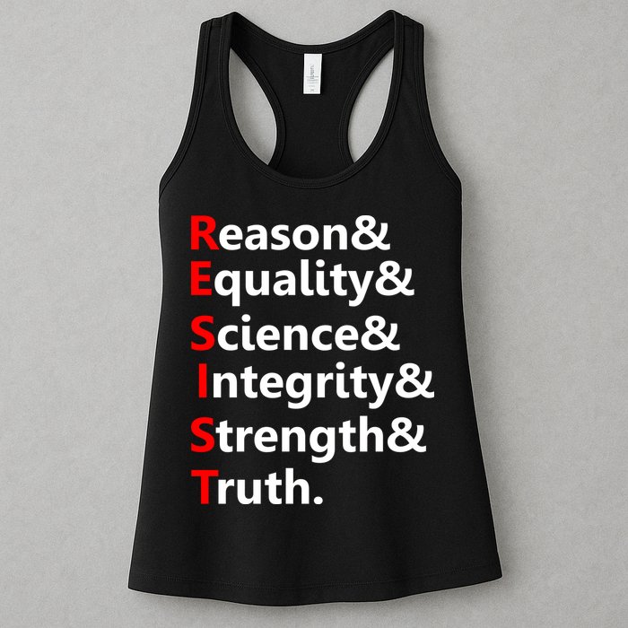 Resist Reason, Equality, Science, Integrity, Strength & Truth. Resistance Womens Tank Top