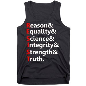 Resist Reason, Equality, Science, Integrity, Strength & Truth. Resistance Tank Top