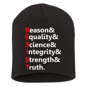 Resist Reason, Equality, Science, Integrity, Strength & Truth. Resistance Short Acrylic Beanie