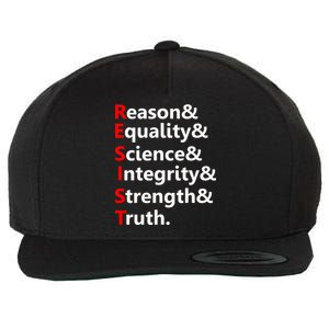 Resist Reason, Equality, Science, Integrity, Strength & Truth. Resistance Wool Snapback Cap