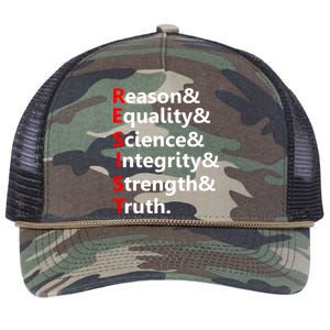 Resist Reason, Equality, Science, Integrity, Strength & Truth. Resistance Retro Rope Trucker Hat Cap