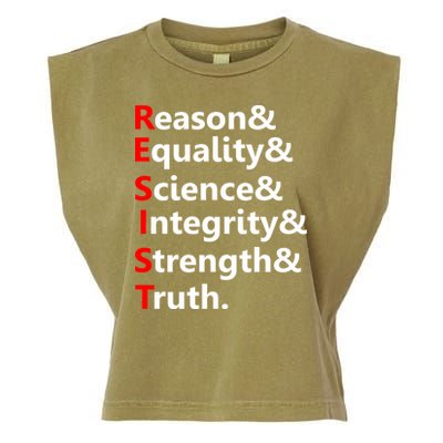 Resist Reason, Equality, Science, Integrity, Strength & Truth. Resistance Garment-Dyed Women's Muscle Tee