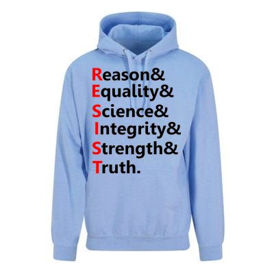 Resist Reason, Equality, Science, Integrity, Strength & Truth. Resistance Unisex Surf Hoodie