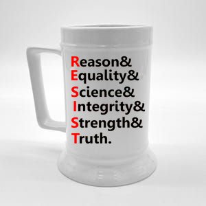 Resist Reason, Equality, Science, Integrity, Strength & Truth. Resistance Beer Stein