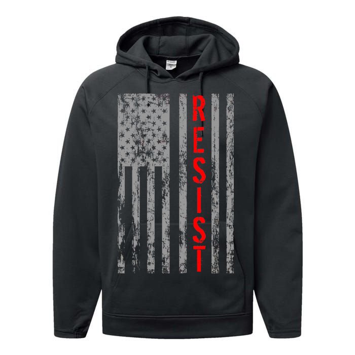 Resist Retro USA Flag The Resistance Anti Trump Performance Fleece Hoodie