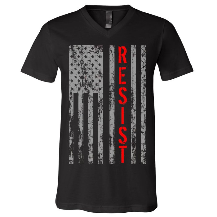 Resist Retro USA Flag The Resistance Anti Trump V-Neck T-Shirt