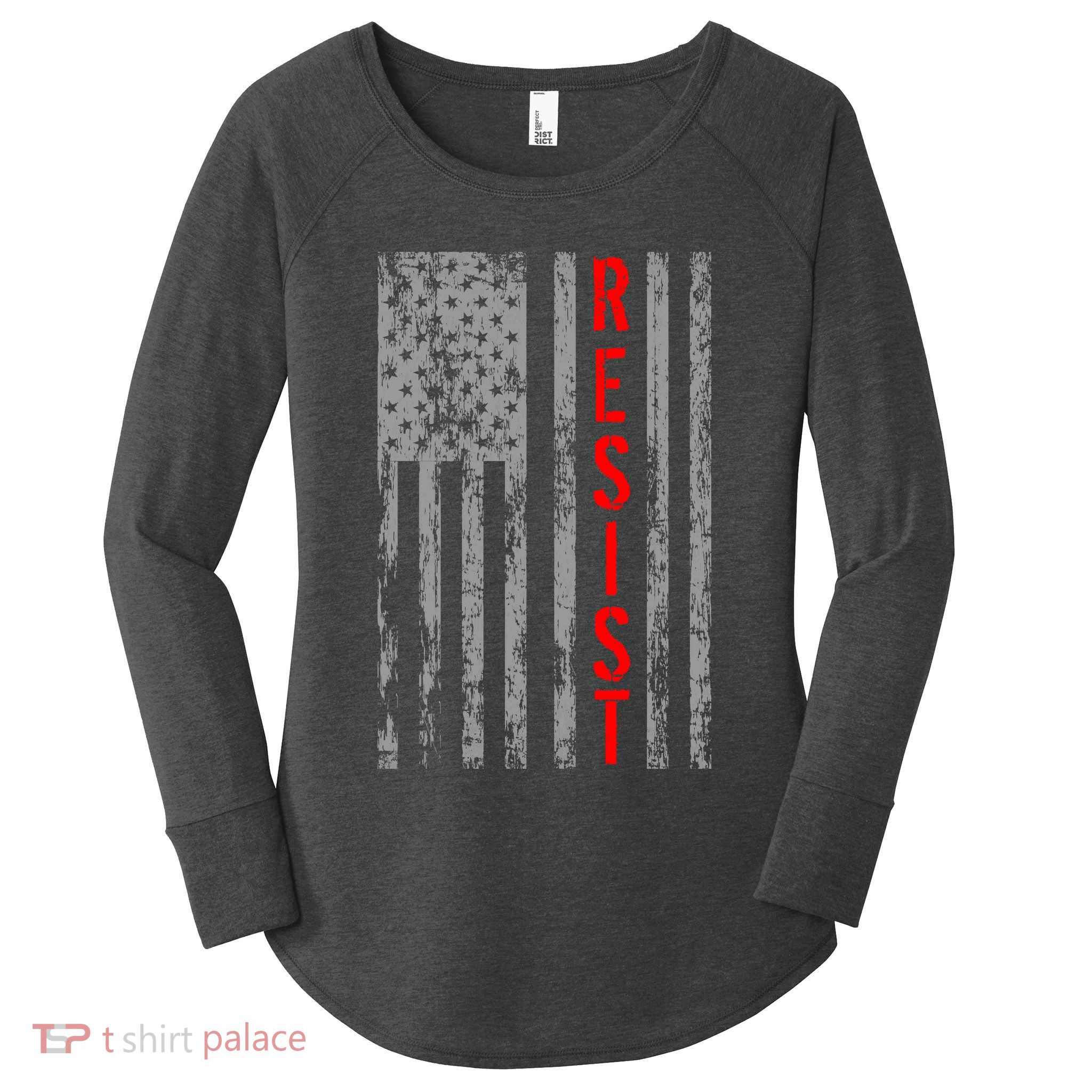 Resist Retro USA Flag The Resistance Anti Trump Women's Perfect Tri Tunic Long Sleeve Shirt