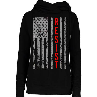 Resist Retro USA Flag The Resistance Anti Trump Womens Funnel Neck Pullover Hood