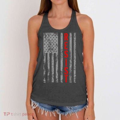Resist Retro USA Flag The Resistance Anti Trump Women's Knotted Racerback Tank