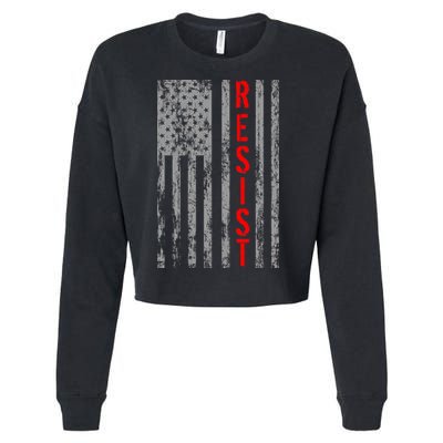 Resist Retro USA Flag The Resistance Anti Trump Cropped Pullover Crew