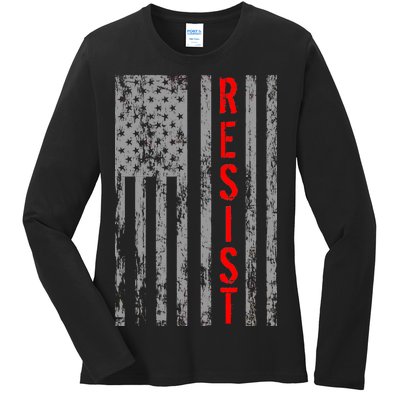 Resist Retro USA Flag The Resistance Anti Trump Ladies Long Sleeve Shirt