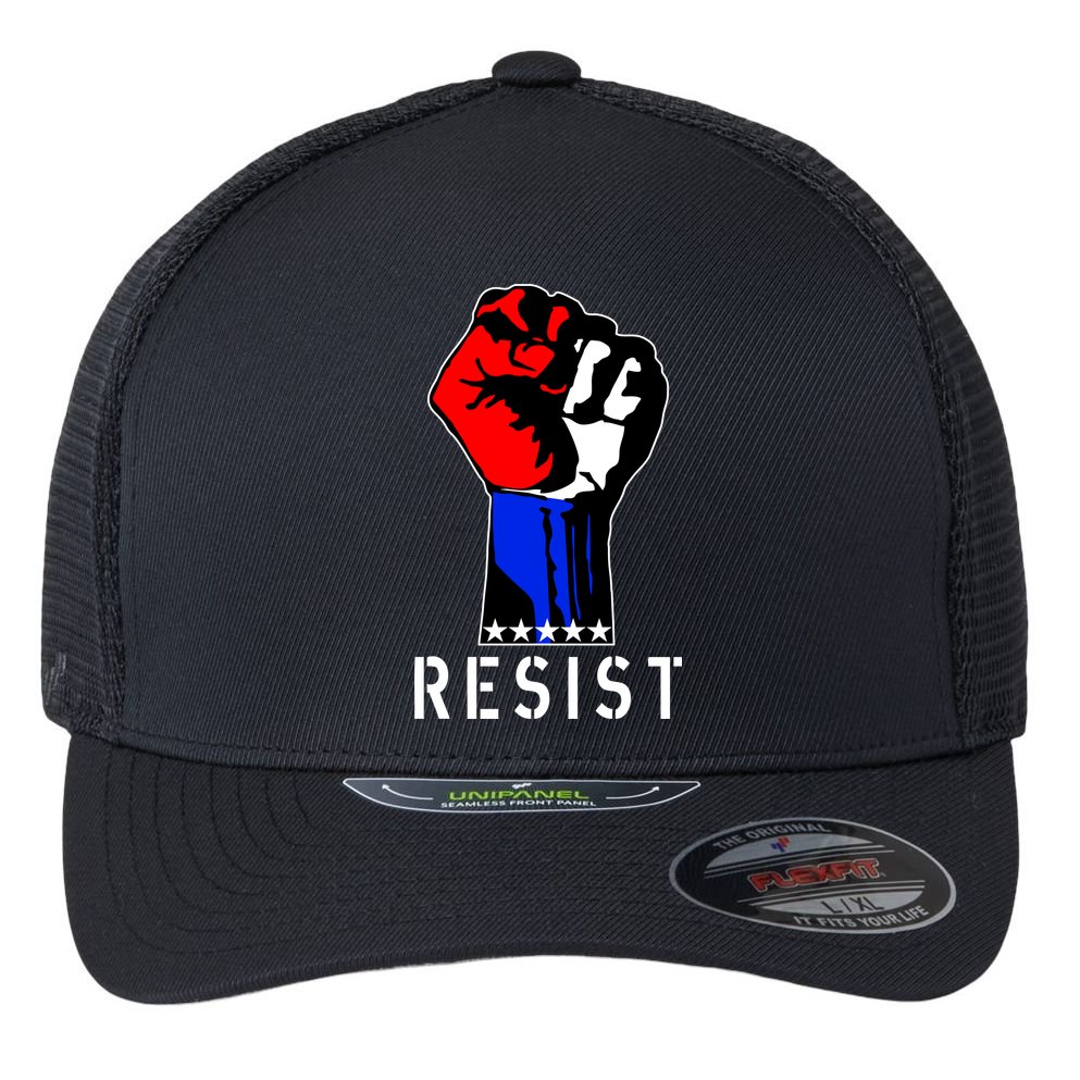 Resist Revolution Fight USA Stars Flag Fist Anti Trump Flexfit Unipanel Trucker Cap